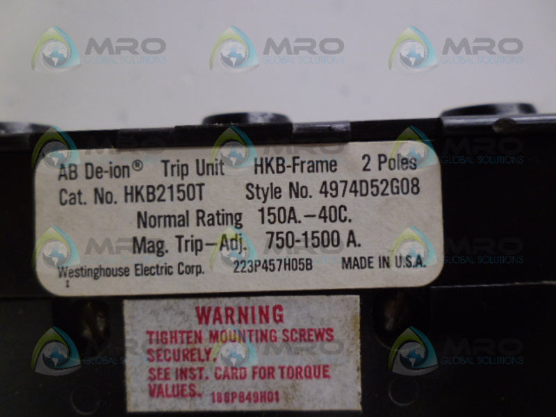 WESTINGHOUSE HKB2150T CIRCUIT BREAKER TRIP UNIT 150A *NEW IN BOX*