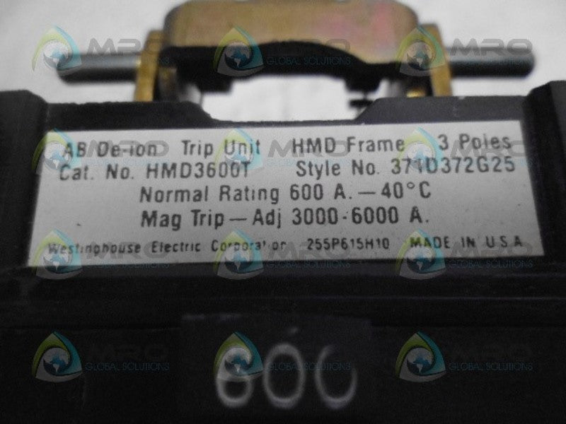 WESTINGHOUSE HMD3600T CIRCUIT BREAKER TRIP UNIT 600A *USED*