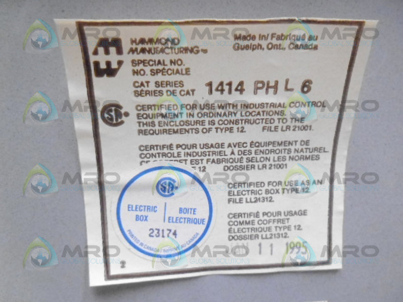 HAMMOND 1414PHL 6 ENCLOSURE *USED*