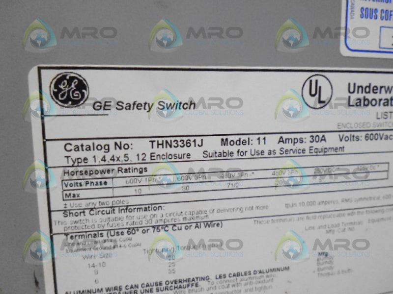 GENERAL ELECTRIC THN3361J SAFETY SWITCH *USED*