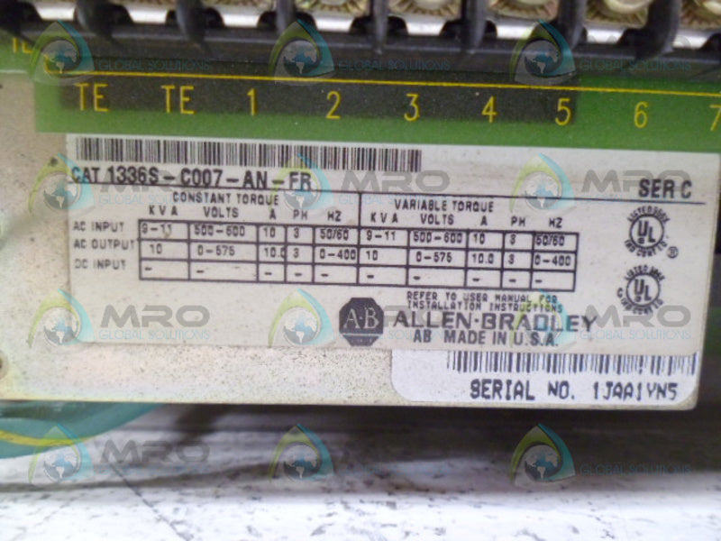 ALLEN BRADLEY 1336S-C007-AN-FR SER. C AC DRIVE *USED*