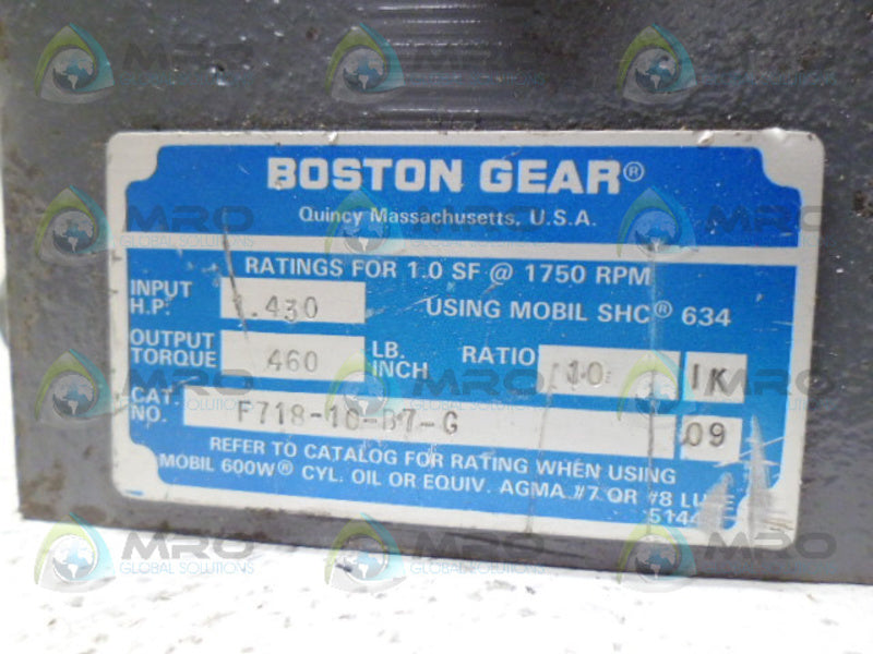 BOSTON GEAR F718-10-B7-G GEAR REDUCER 1.430 HP 10:1 *NEW NO BOX*