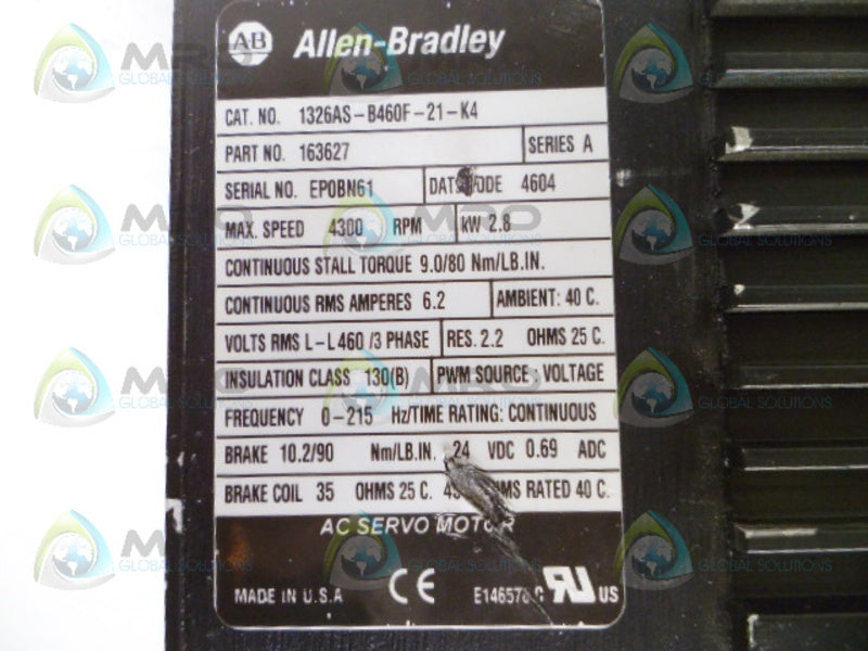 ALLEN BRADLEY 1326AS-B460F-21-K4 SER. A AC SERVO MOTOR *USED*
