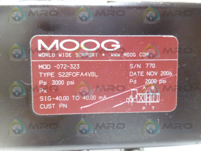 MOOG S22FOFA4VBL-072-323 SERVO VALVE *USED*
