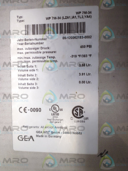 GEA WP7M-34 HEAT EXCHANGER *NEW NO BOX*