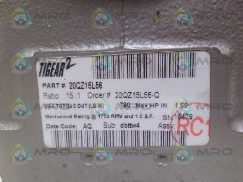 DODGE TIGEAR 2 20QZ15L56 GEAR REDUCER 1.69 HP 15:1 *NEW NO BOX*