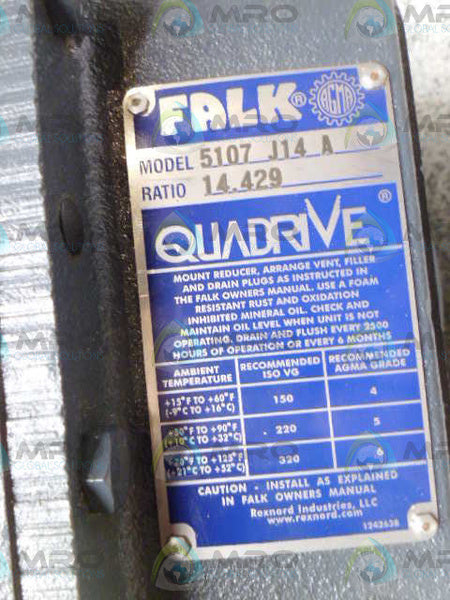 FALK QUADRIVE 5107J14A GEAR REDUCER 14.429:1 *NEW NO BOX*