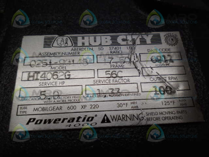 HUB CITY 0251-90148 HI4062G GEAR BOX 5 HP 100 RPM *NEW NO BOX*