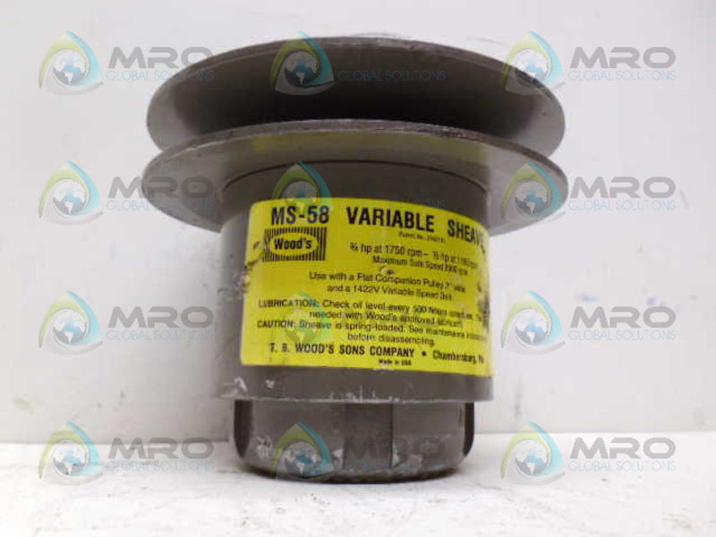 TB WOODS MS5858 MS-58 VARIABLE SHEAVE 5/8" *USED*
