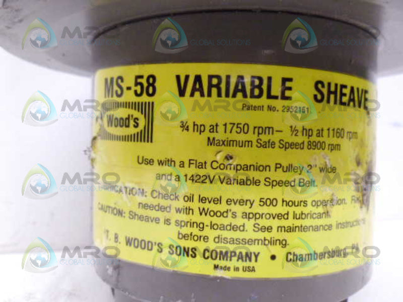 TB WOODS MS5858 MS-58 VARIABLE SHEAVE 5/8" *USED*