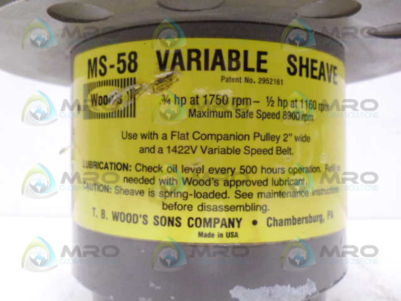 TB WOODS MS5858 MS-58 VARIABLE SHEAVE 5/8" *NEW NO BOX*