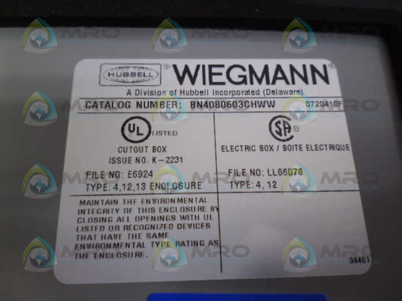 WIEGMANN BN4080603CHWW ENCLOSURE *NEW NO BOX*