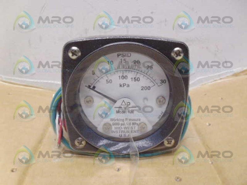 MID-WEST 120AA-00-0(CA)-30P PRESSURE GAUGE 0-30 PSI 0-200 KPA *NEW IN BOX*