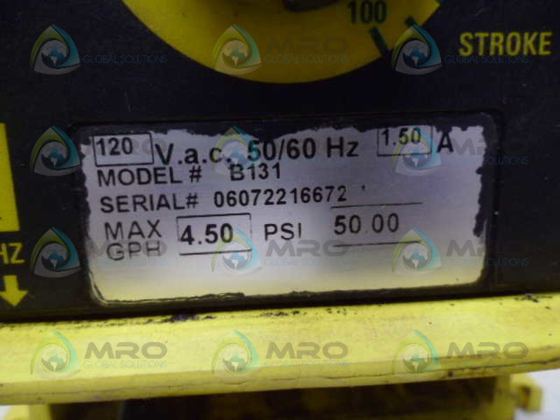MILTON ROY B131 ELECTROMAGNETIC DOSING PUMP *USED*