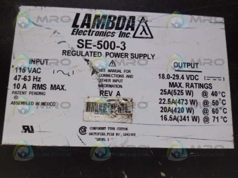 LAMBDA SE-500-3 REGULATED POWER SUPPLY *USED*