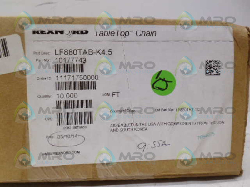 REXNORD 10177743 LF880TAB-K4.5 TABLETOP CHAIN 10FT *FACTORY SEALED*
