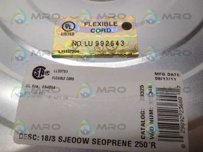 CCI 233250408 SJE00W 18/3 SEOPRENE SERVICE CABLE 250FT *NEW IN BOX*