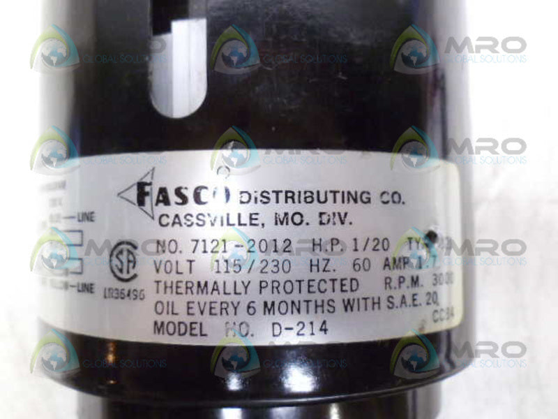 FASCO D-214 7121-2012 MOTOR 1/20 HP 3000 RPM *USED*