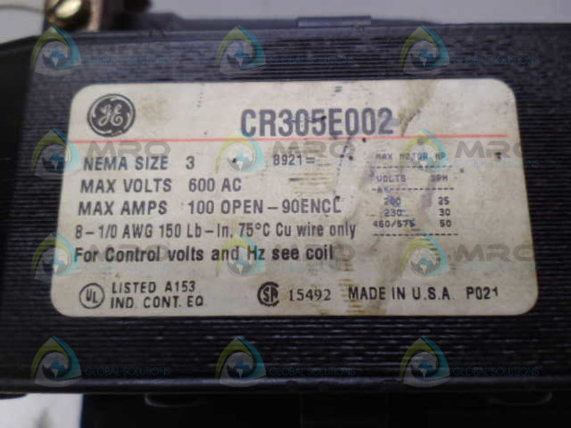 GENERAL ELECTRIC CR305E002 CONTACTOR *USED*