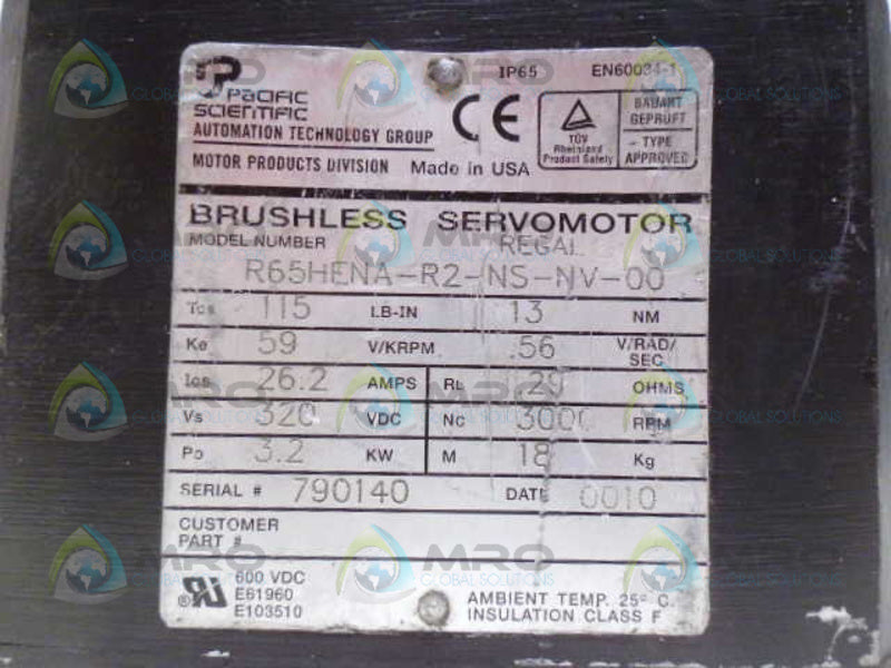 PACIFIC SCIENTIFIC R65HENA-R2-NS-NN-00 SERVO MOTOR *USED*