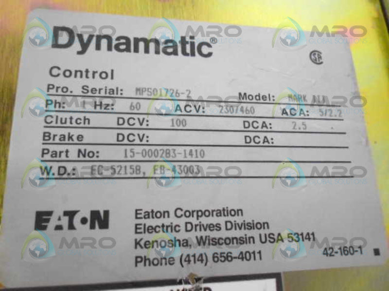 EATON 15-0002B3-1410 MARK III DYNAMATIC *USED*