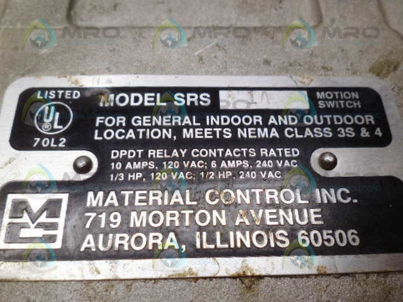 MATERIAL CONTROL SRS1A SPEED RESPONSIVE SWITCH NSNP