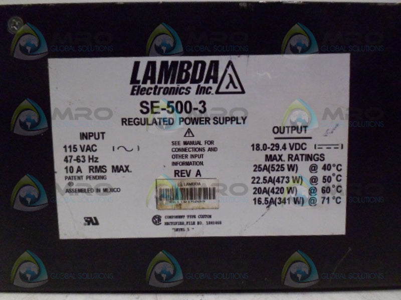 LAMBDA SE-500-3 REGULATED POWER SUPPLY *USED*