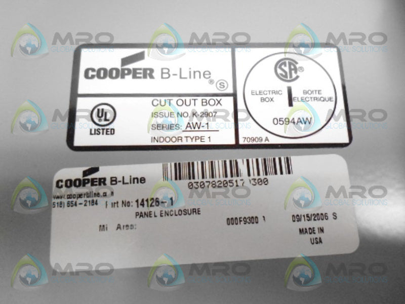 COOPER 14126-1 PANEL ENCLOSURE *NEW NO BOX*