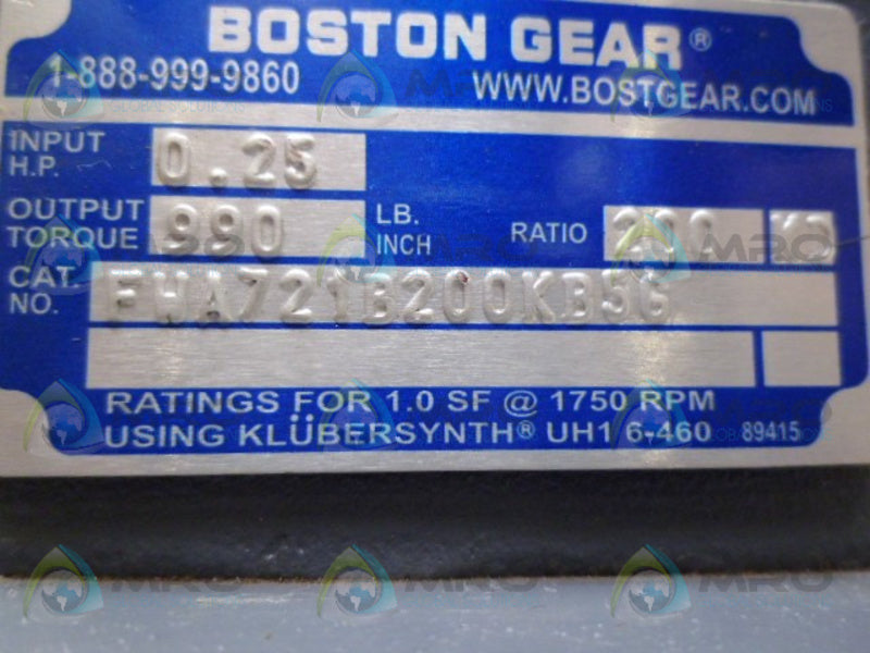 BOSTON GEAR FWA721B200KB5G RATIO: 200 KD *NEW NO BOX*