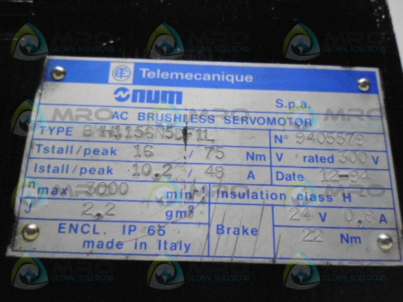 TELEMECANIQUE BMH1156N5DF1L AC BRUSHLESS SERVO MOTOR *USED*