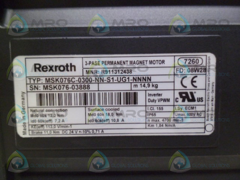 REXROTH MSK076C-0300-NN-S1-UG1-NNNN P/M MOTOR *NEW NO BOX*