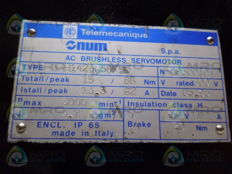 TELEMECANIQUE BMH1424N5DF1 AC BRUSHLESS SERVO MOTOR *USED*