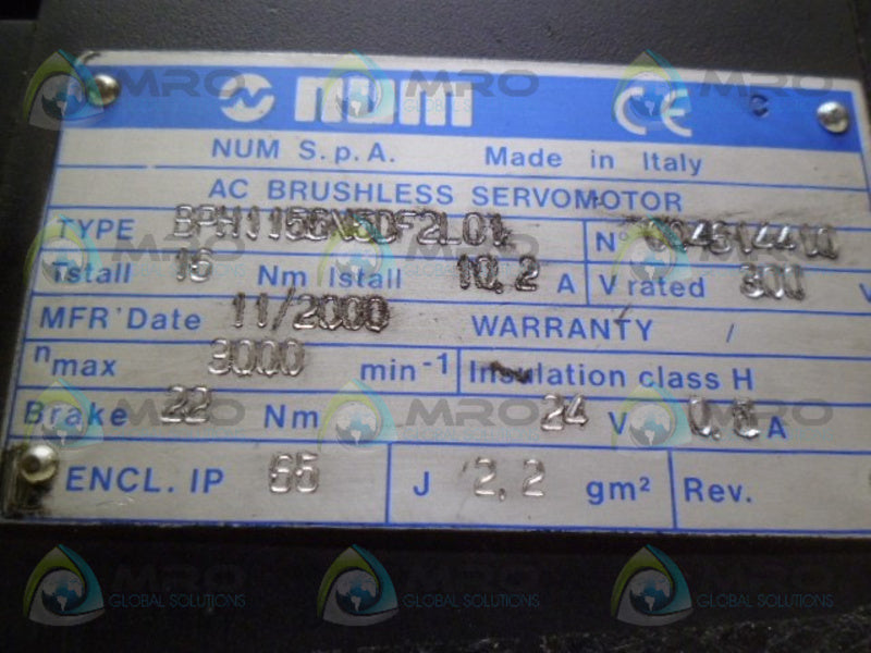 NUM BPH1156N5DF2L01 AC BRUSHLESS SERVO MOTOR *USED*