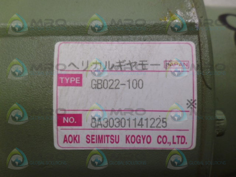 AOKI SEIMITSU KOGYO GB022-100 3 PHASE INDUCTION GEAR MOTOR *NEW NO BOX*