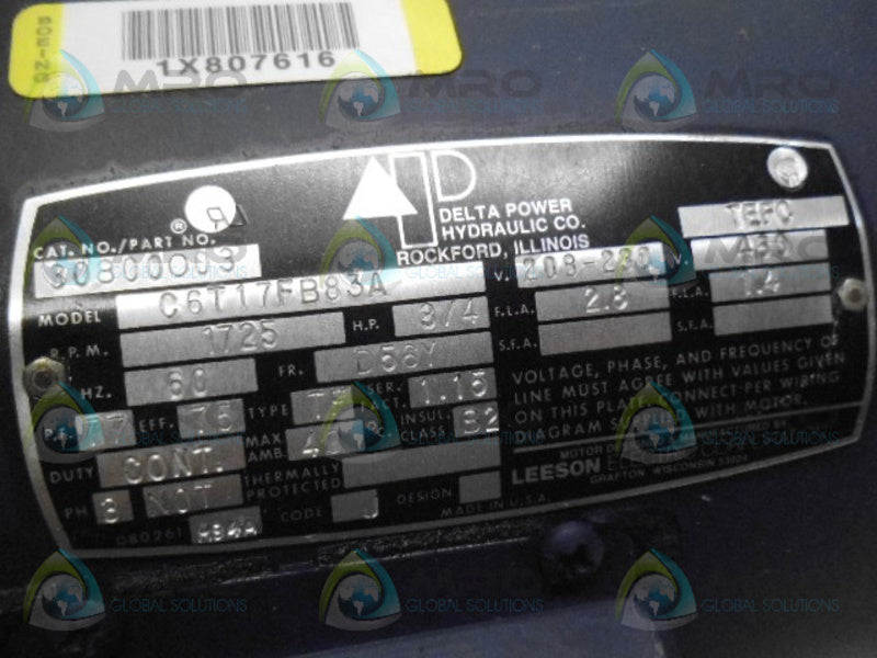 DELTA POWER 30800003 C6T17FB83A 3/4HP 1725RPM MOTOR *NEW NO BOX*
