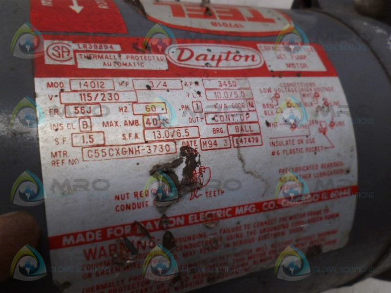 DAYTON C55CXGNH-3730 3/4HP 3450RPM MOTOR *USED*