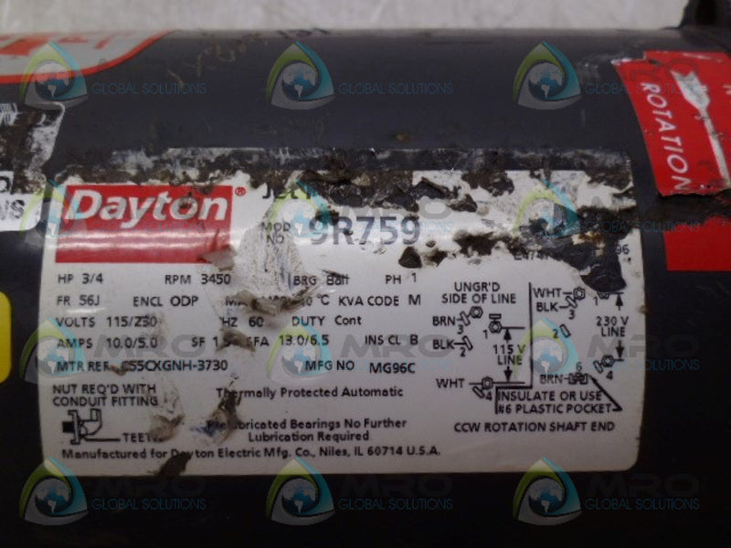 DAYTON 9R759 3/4HP 3450RPM MOTOR UNMP