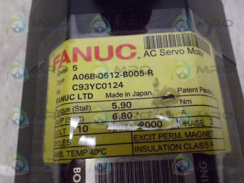 FANUC A06B-0512-B005-R AC SERVO MOTOR UNMP