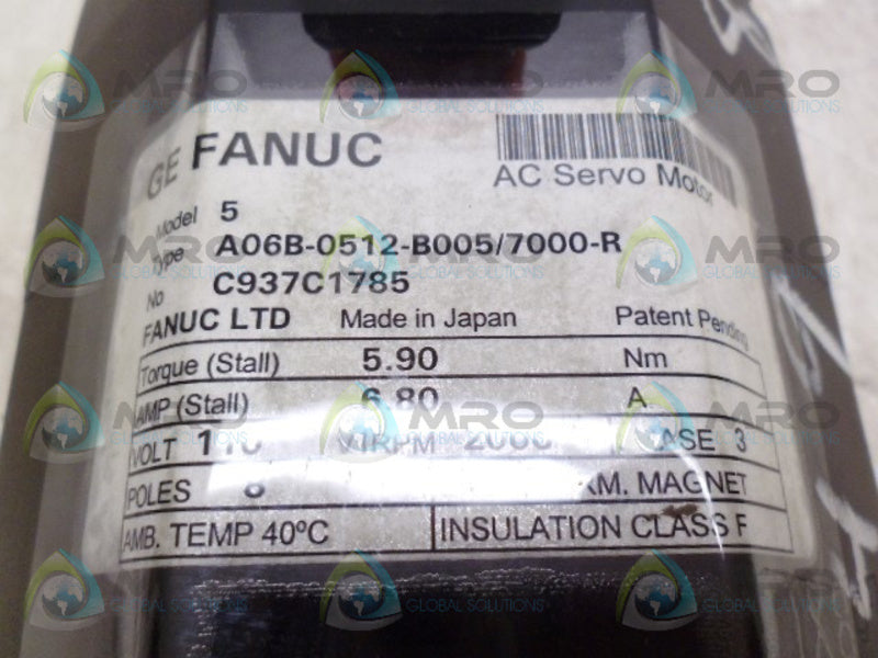 FANUC A06B-0512-B005/7000-R AC SERVO MOTOR UNMP