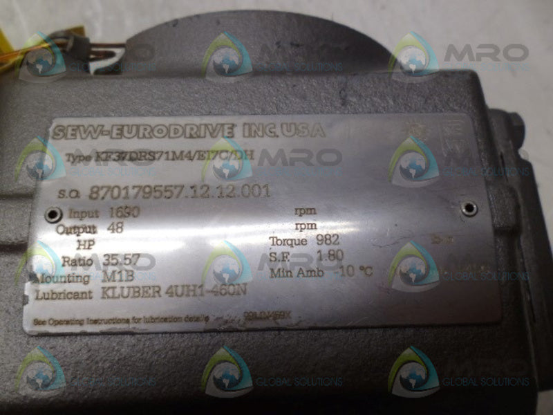 SEW EURODRIVE KF37DRS71M4/EI7C/DH RATIO 35.57 GEARMOTOR NSNP