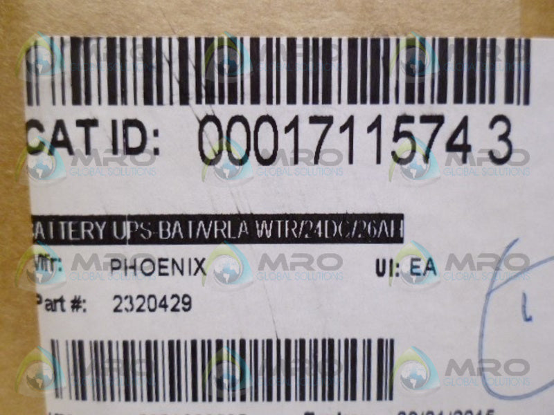 PHOENIX CONTACT UPS-BAT/VRLA/WTR/24DC/26AH SEALED LEAD ACID BATTERY NSMP