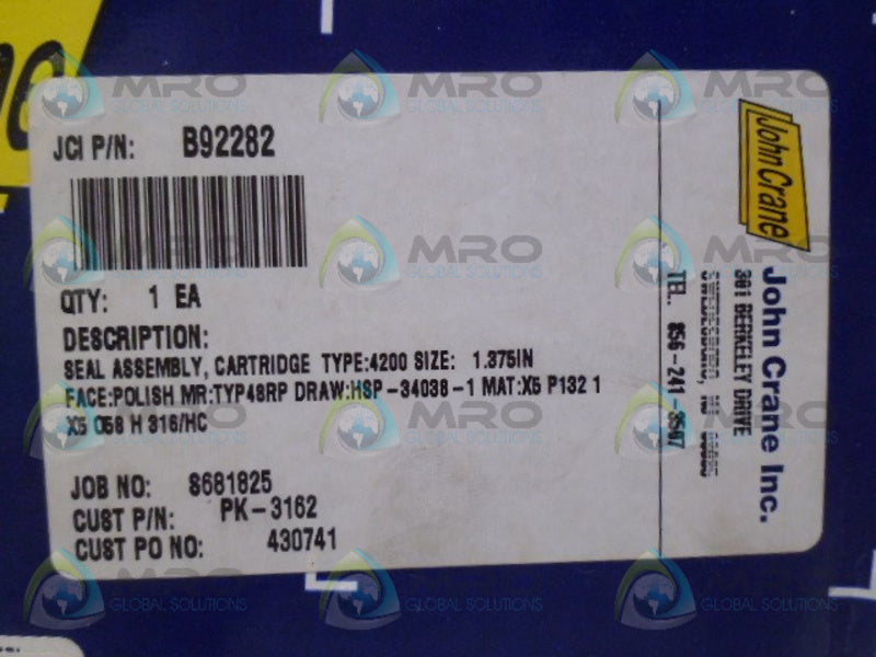 JOHN CRANE B92282 CARTRIDGE SEAL ASSEMBLY 4200 NSMP