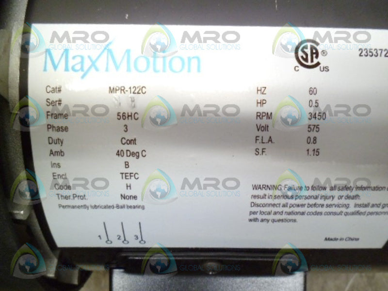 MAX MOTION MPR-122C MOTOR .5HP 3450RPM NSNP