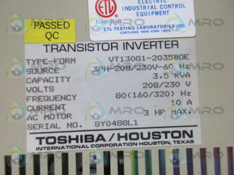 TOSHIBA/HOUSTON VT130G1-2035B0E TRANSISTOR INVERTER UNMP