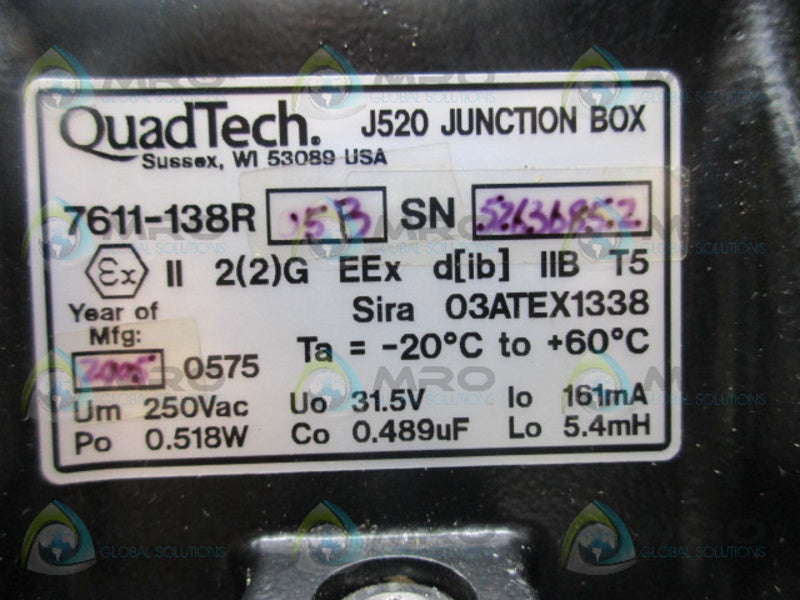 QUADTECH 7611-138R05B J520 JUNCTION BOX NSNP