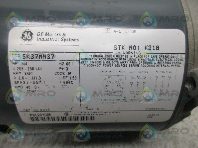 GENERAL ELECTRIC 5K37MN37 3/4HP 3450RPM AC MOTOR UNMP