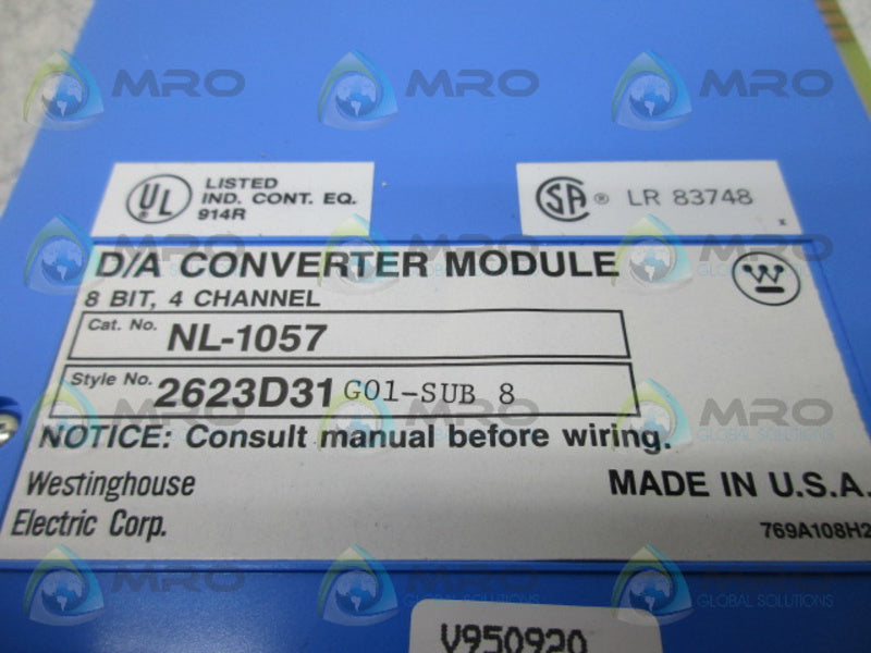 WESTINGHOUSE NL-1057 D/A CONVERTER MODULE 8 BIT 4 CHANNEL UNMP