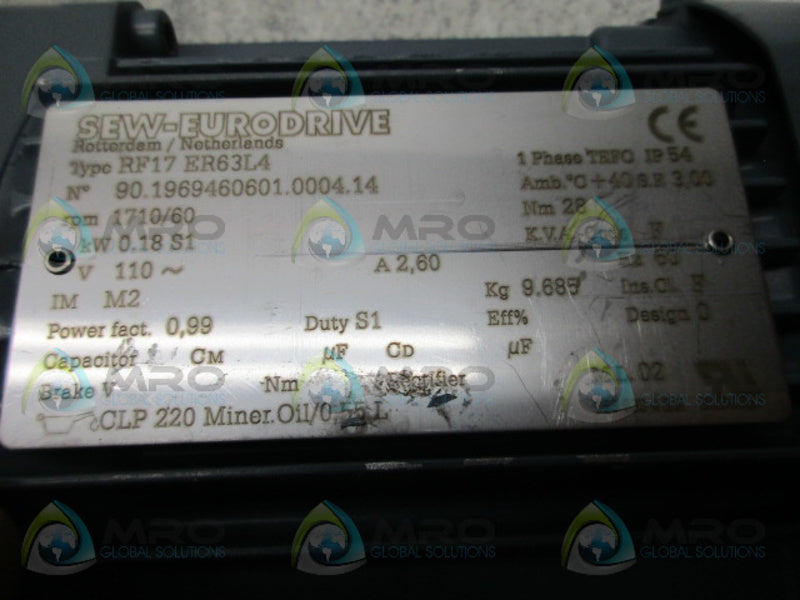 SEW EURODRIVE RF17ER63L4 GEAR MOTOR NSNP