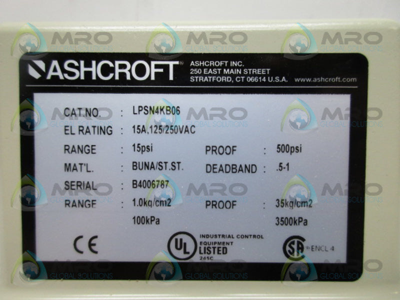 ASHCROFT LPSN4KB06 PRESSURE SWITCH NSMP
