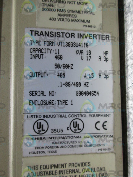 TOSHIBA G3 TOSVERT 130 VT130G3U4110 (AS PICTURED) MODULE UNMP